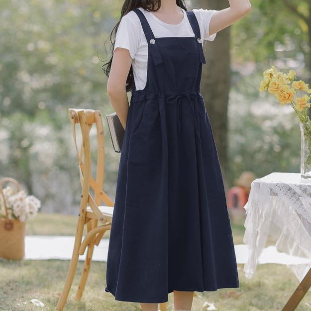 Academia Literary And Forest Suspender Skirt College Style Dress
