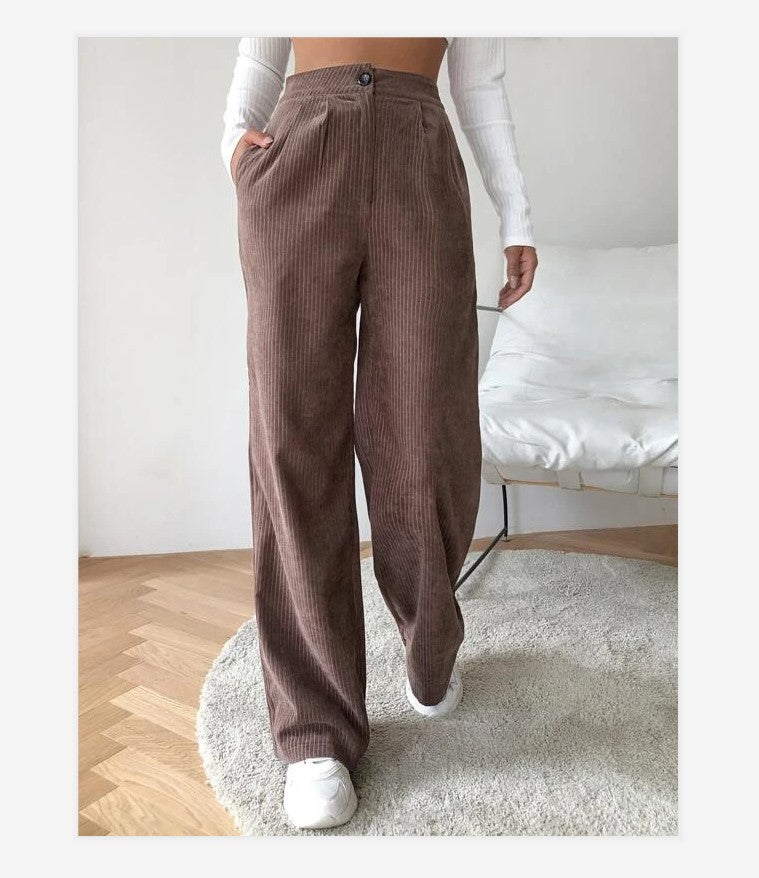 Women's Casual Beltless Corduroy Simple Wide-leg Pants