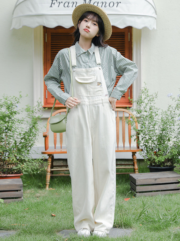 Womens Solid Color Denim Straight Overalls