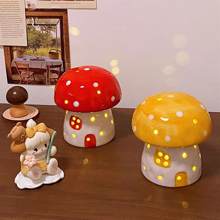 Handmade Cute Ceramic Mushroom Small Night Lamp Ornaments