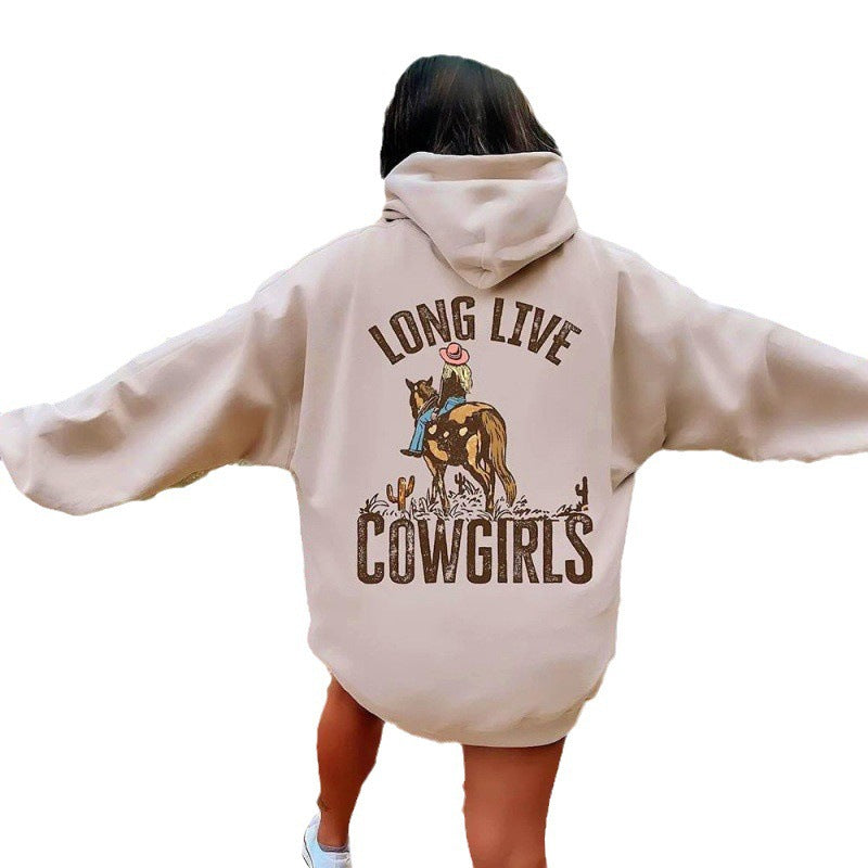 Women's Long Live Cowgirls Casual Back Printed Sweatshirt