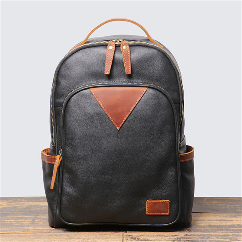 Retro Trend Leather Backpack Personality Color Contrast