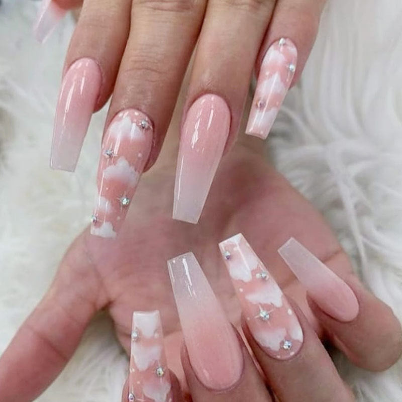 Women's Detachable Long Pink Ballerina Nail Stickers