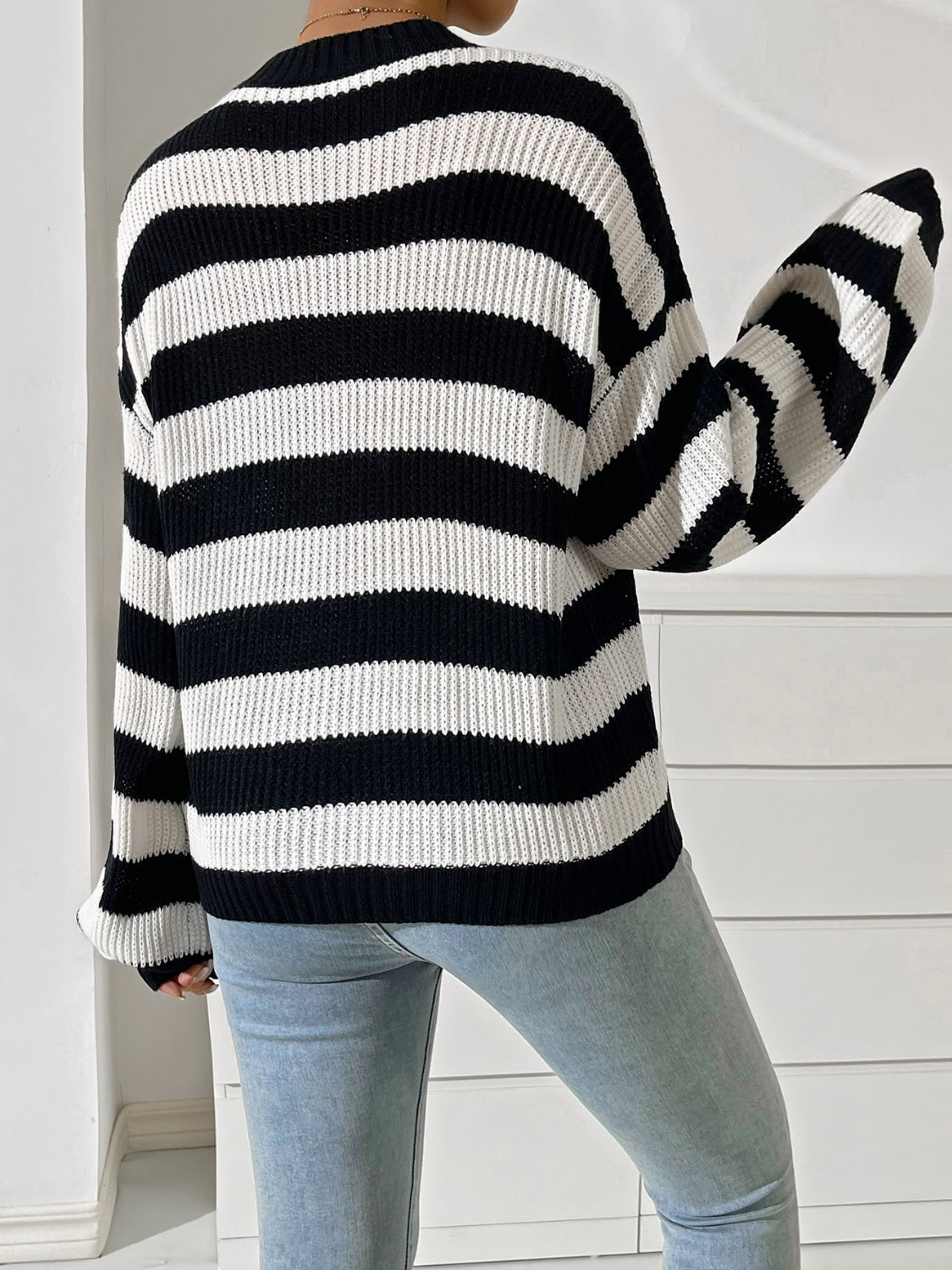 Honey Striped Round Neck Long Sleeve Sweater