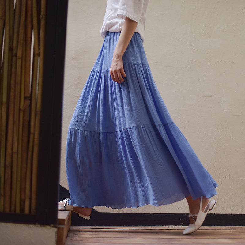Women's Pure Color Artistic Cotton And Linen Skirt