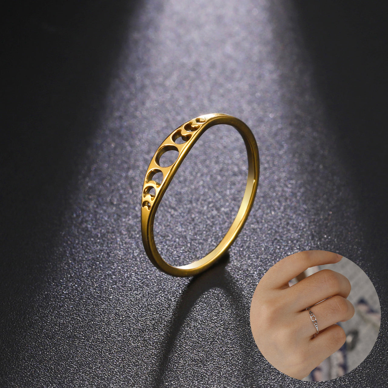 Cut Titanium Steel Gold Hollowed-out Sun Ring