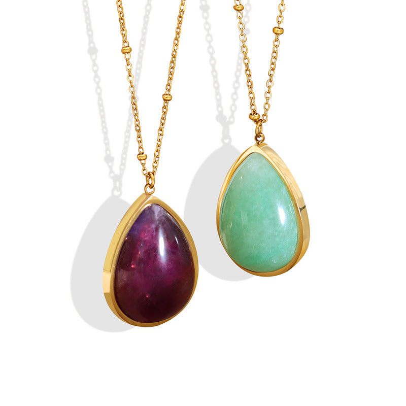 Natural Raw Gemstone Drop-shaped Oval Pendant Necklace