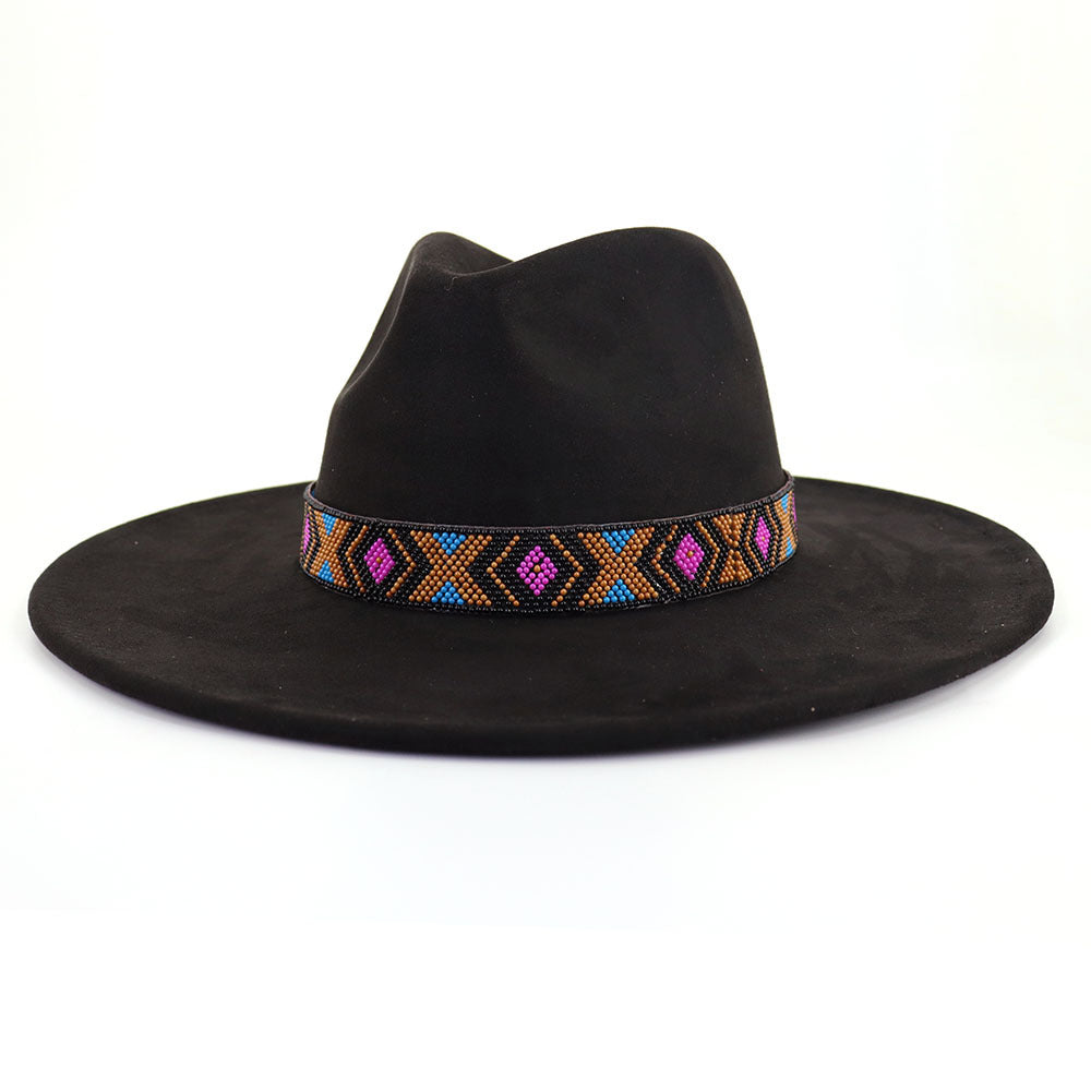 Women's Suede Bohemian Large Brim Flat Top Hat