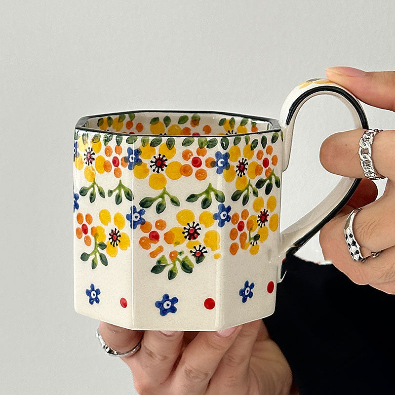 Vintage Hand-painted Summer Yellow Flower Mug Ceramic