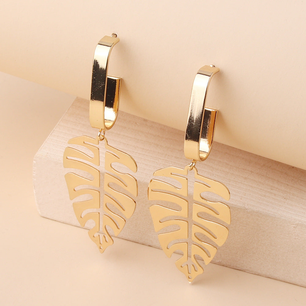 Women's Fashion, Personalized And Exaggerated Hollow Leaves Earrings