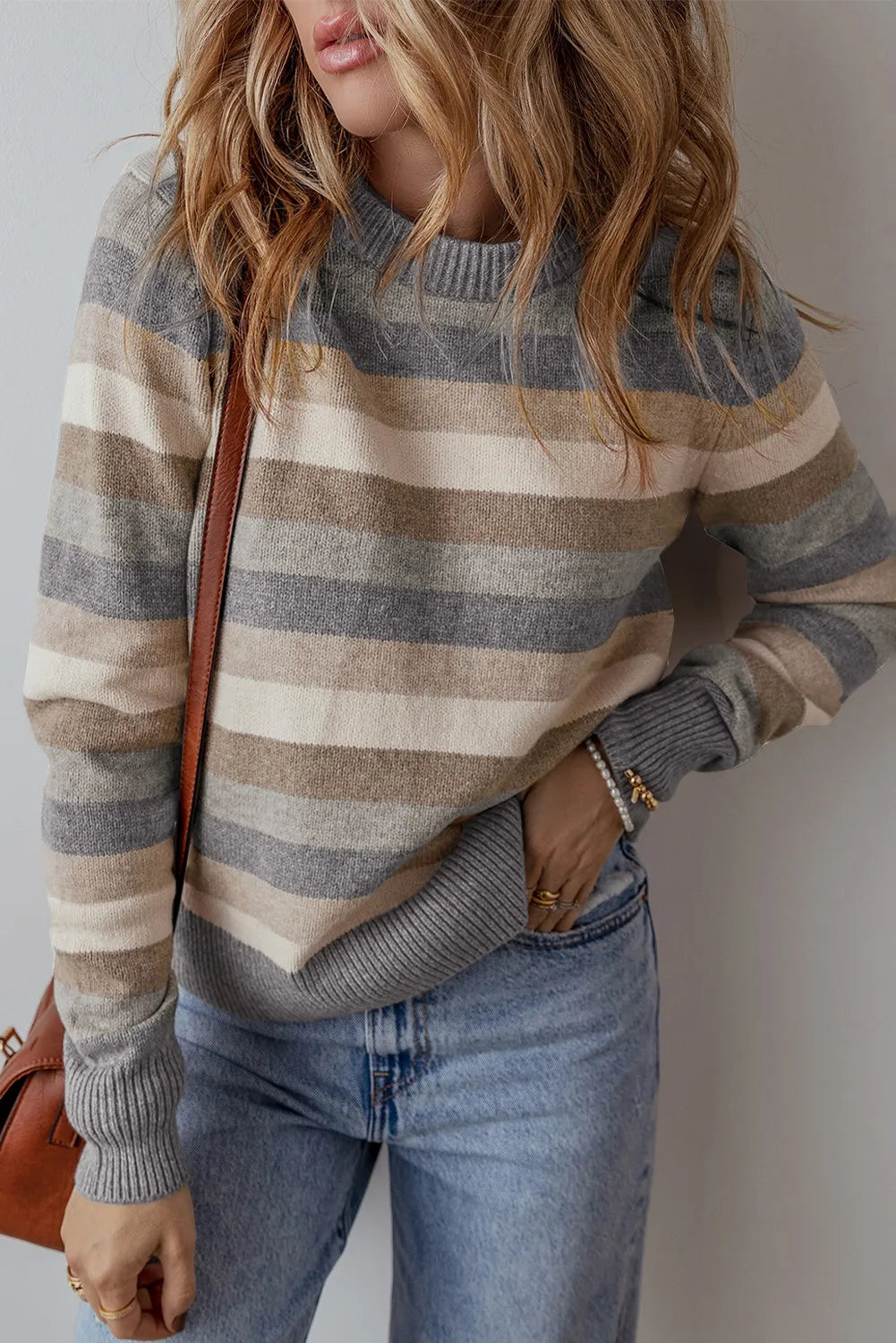 Striped Round Neck Long Sleeve Sweater