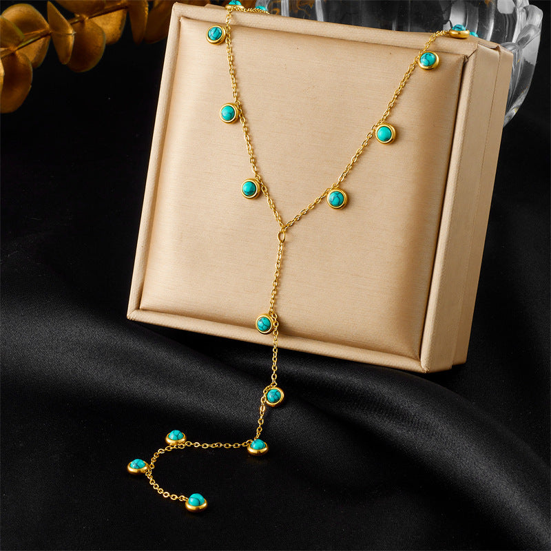 Simple Y-shaped Turquoise Tassel Necklace