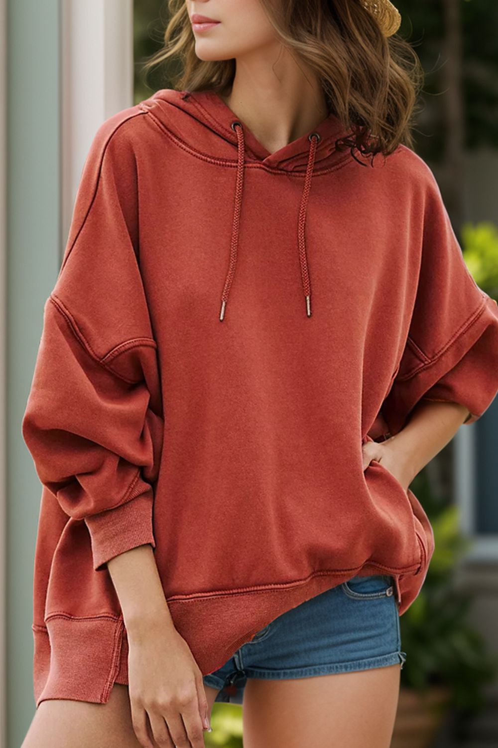 Drawstring Dropped Shoulder Long Sleeve Hoodie