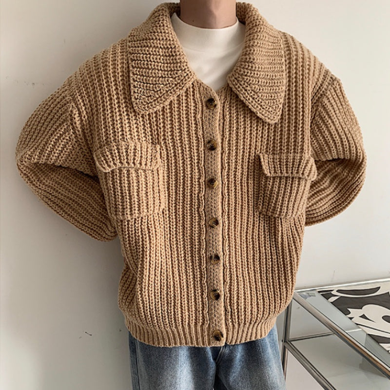 Retro Lapels Sweater Single-breasted Men's Cardigan Sweater Coat