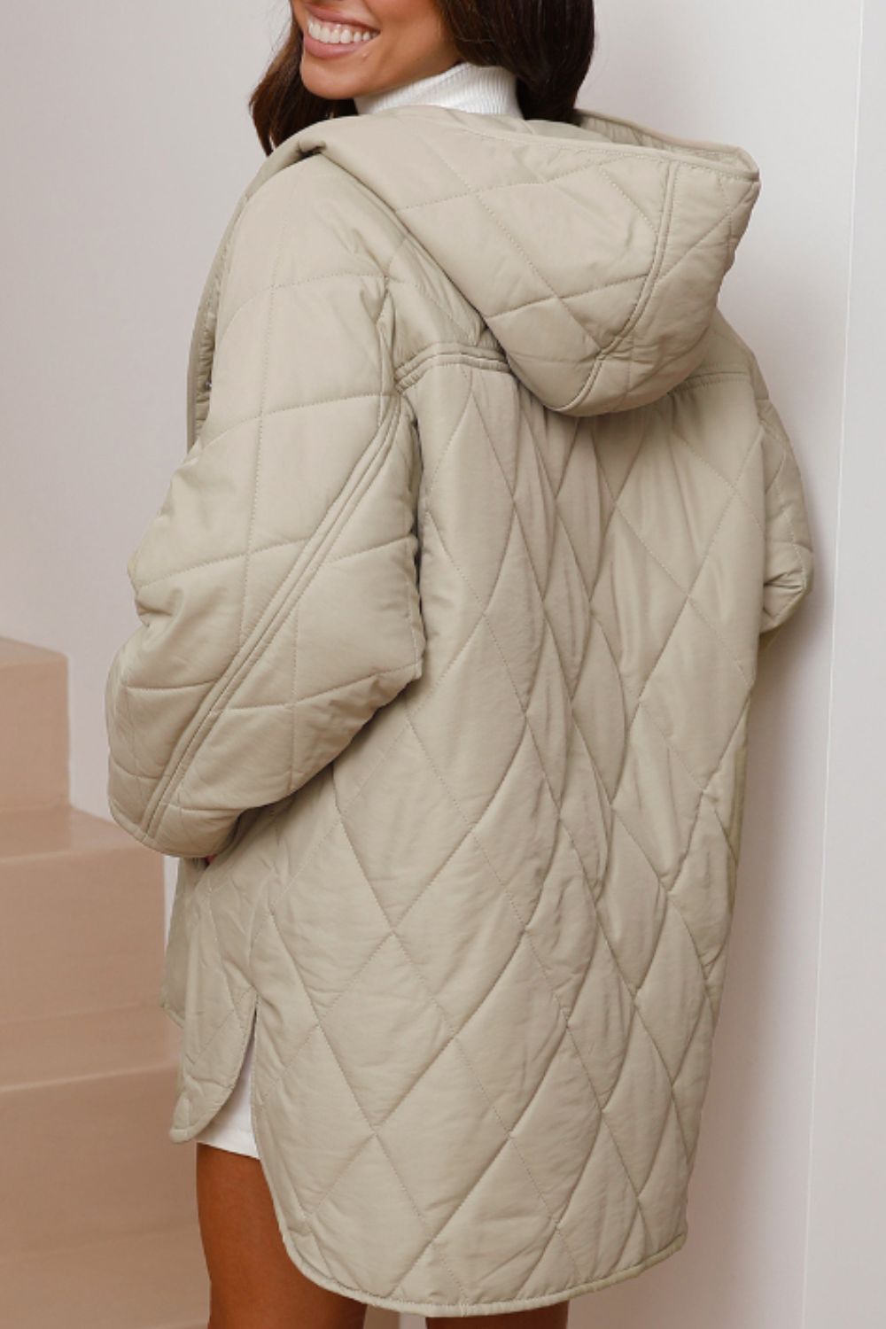 Snap Down Long Sleeve Quilted Winter Coat