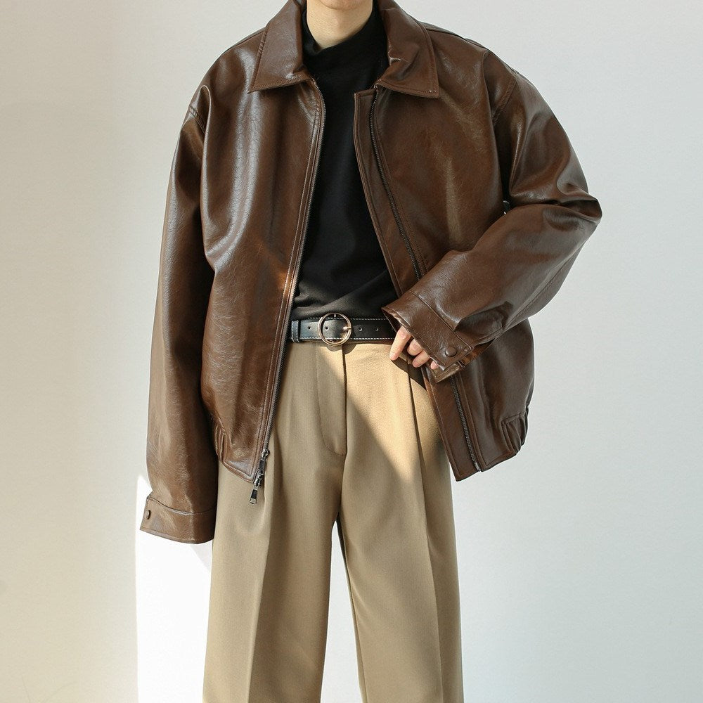 Men's Retro Short Personalized Leather Coat