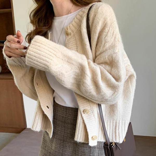 Coarse Twist Knit Sweater Short Jacket Women Retro Style