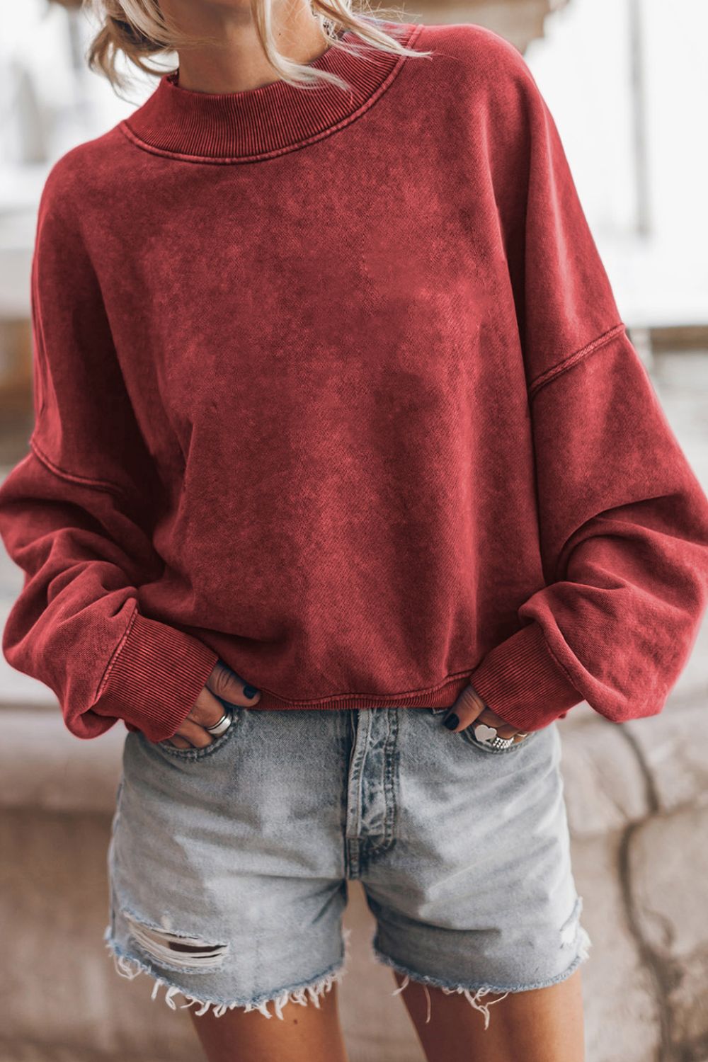 Mock Neck Dropped Shoulder Sweatshirt