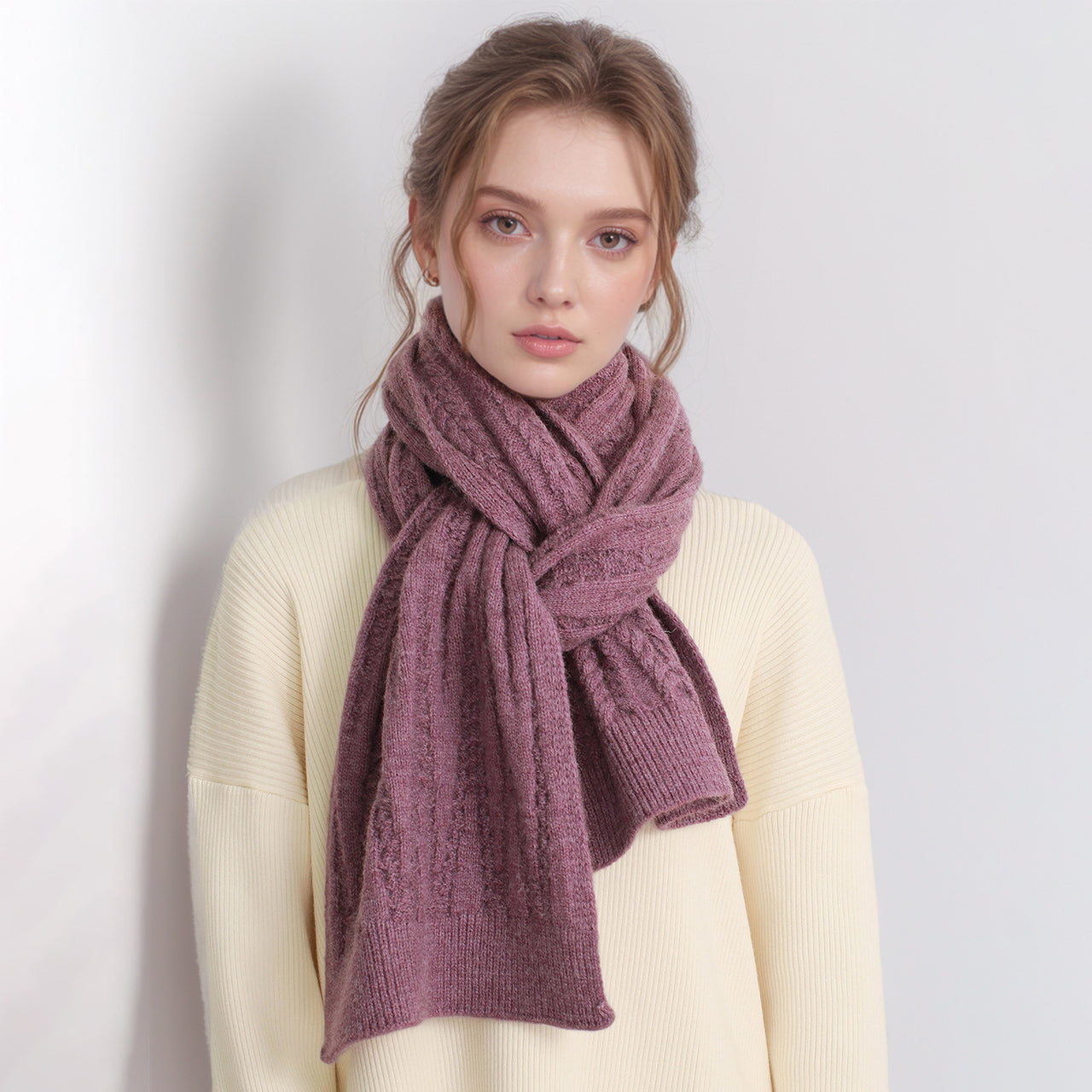 Autumn And Winter Thickening Warm Wool Scarf Artificial Cashmere Solid Color Texture Knitted Scarf