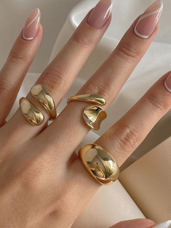 Environmentally Friendly Metal Texture Polished Ring Set Geometric Open Ring