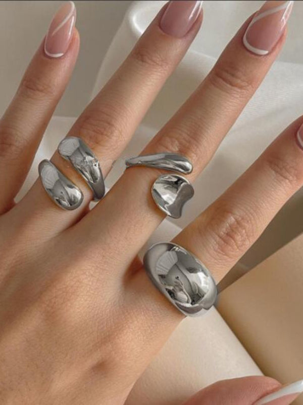 Environmentally Friendly Metal Texture Polished Ring Set Geometric Open Ring