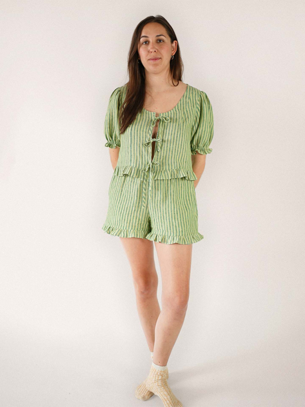 Ruffled Lace-Up Loose Casual Suit