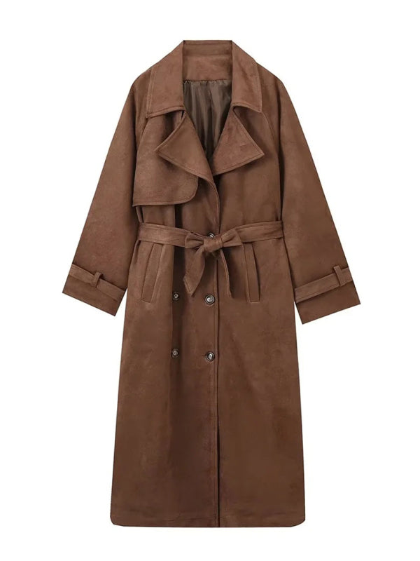 Khaki Trench Coat Double Breasted Lapel Coat