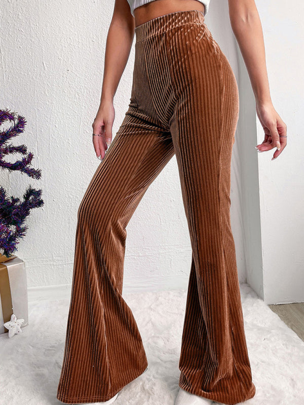 Corduroy Wide-Leg Casual Pants Solid Color High Waist Flared Pants