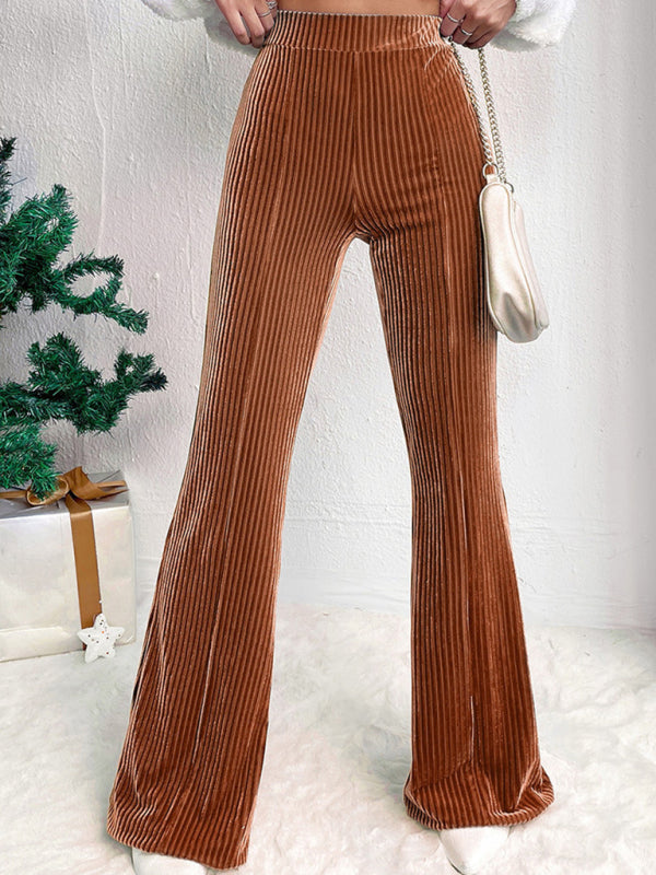 Corduroy Wide-Leg Casual Pants Solid Color High Waist Flared Pants