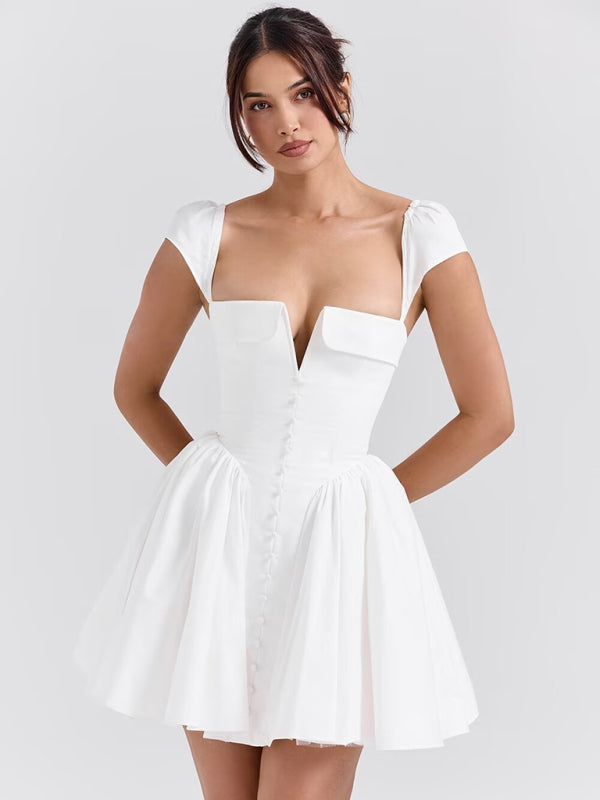 Sexy Square Neck Flying Sleeves Backless Dress