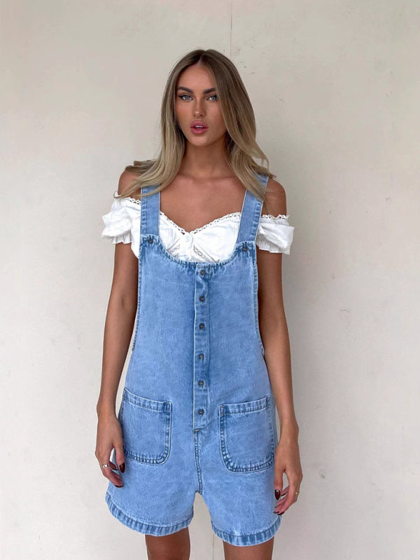 Women's Slim Straight Denim Overall Shorts