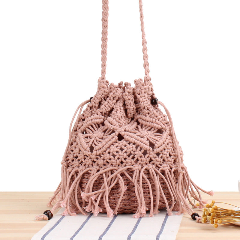 Bucket Woven Bag Hand-stitched Hollow Cross-body Straw