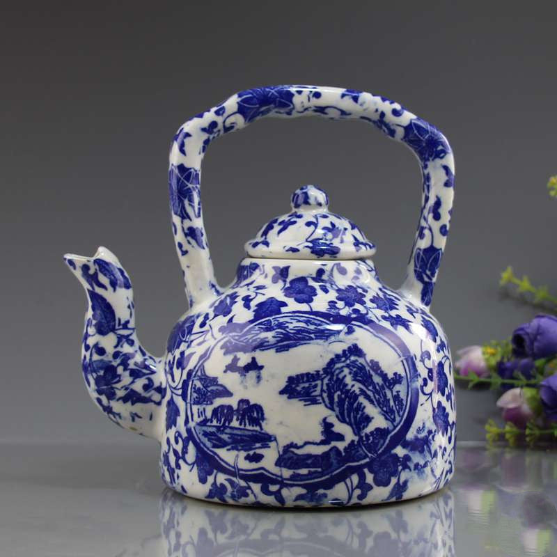 Elegant Blue and White Teapot Home Decoration