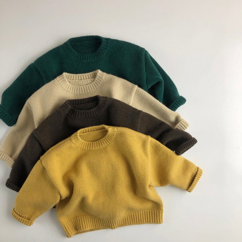 Autumn Winter Pullover Thick Round Neck Children's Knitted Sweater Long Sleeves