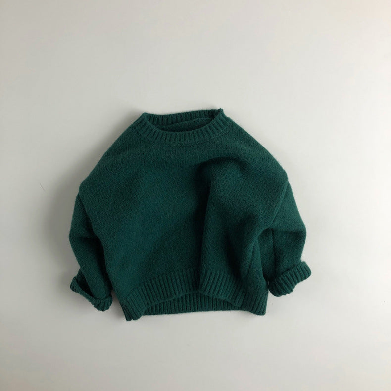 Autumn Winter Pullover Thick Round Neck Children's Knitted Sweater Long Sleeves