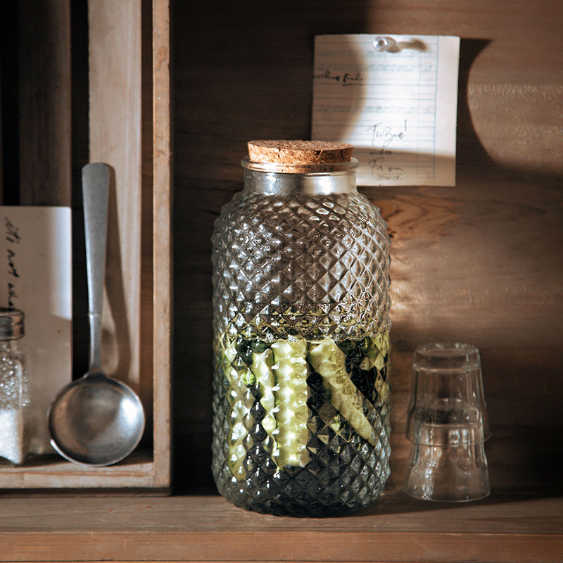 European Style Embossed Wooden Cork Glass Airtight Jar