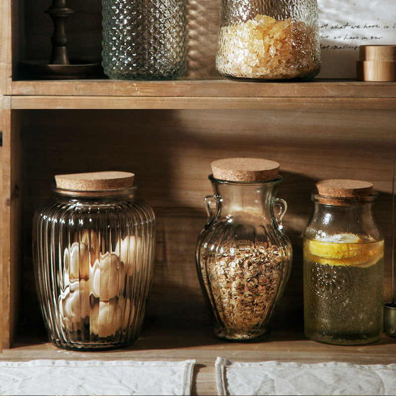 European Style Embossed Wooden Cork Glass Airtight Jar