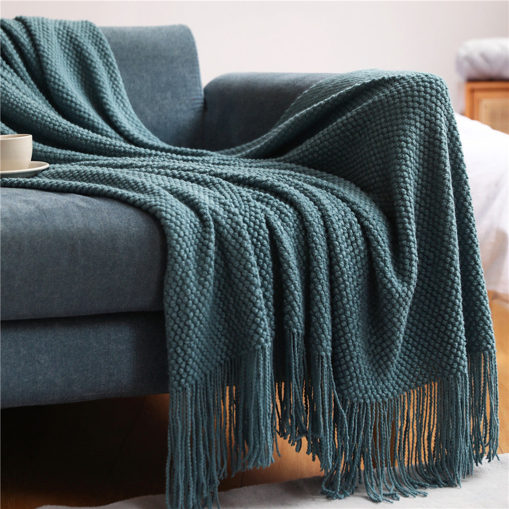 Sofa Solid Comfort Color Waffle Knit Blankets, Pineapple Grid Knitted Blankets