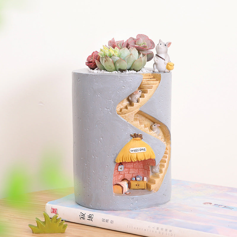 Hedgehog House Resin Succulent Flower Pot Creative Micro Landscape Pot