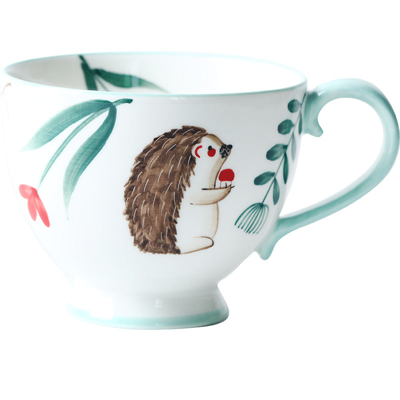 Retro Hand-painted Ceramic Mug Coffee Cup Afternoon Tea Cup Household Flower Tea Cup Hand-Painted Forest Animal Cup