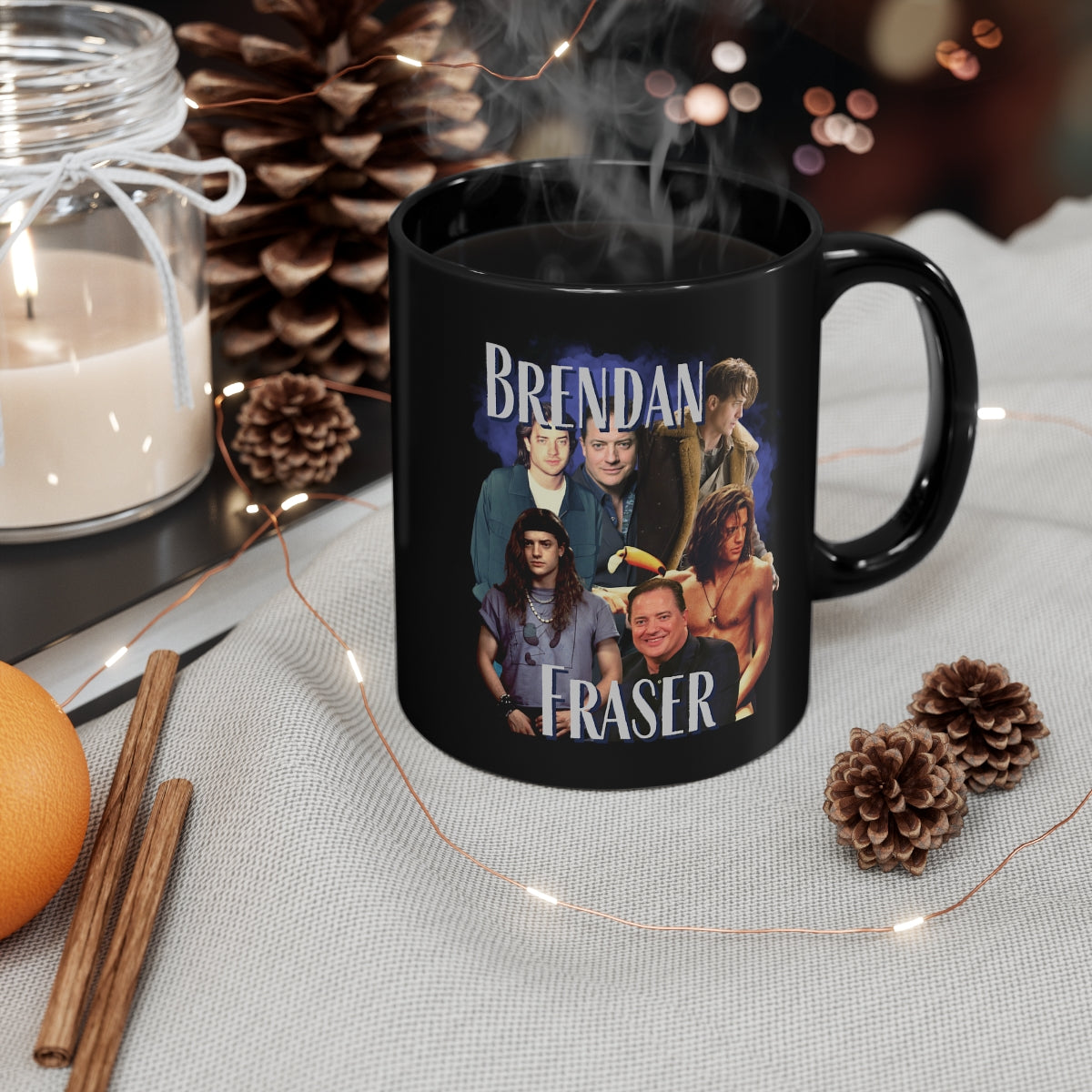 Brendan Fraser Glossy Mug, Bootleg Vintage 90's Black Mug