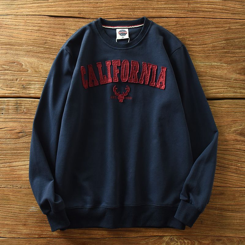 Men's Retro Patch Letters Round Neck Knitted Sports Sweatshirt