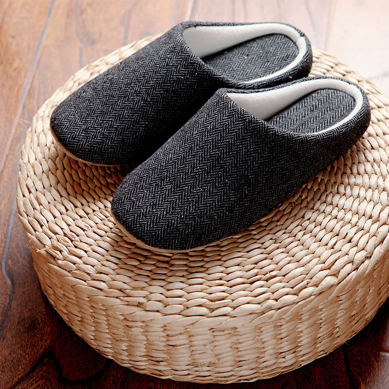 Men's Cotton Black autumn season Home Furnishing East indoor household warm slippers Muji soft bottom good anti-skid slippers