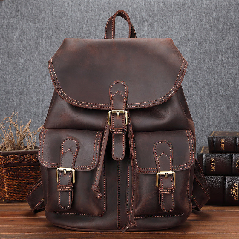 Men's Leather Retro Cowhide Fashion Backpack