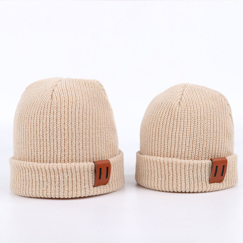Leather Standard Solid Color Thermal Baby Knitted Cap