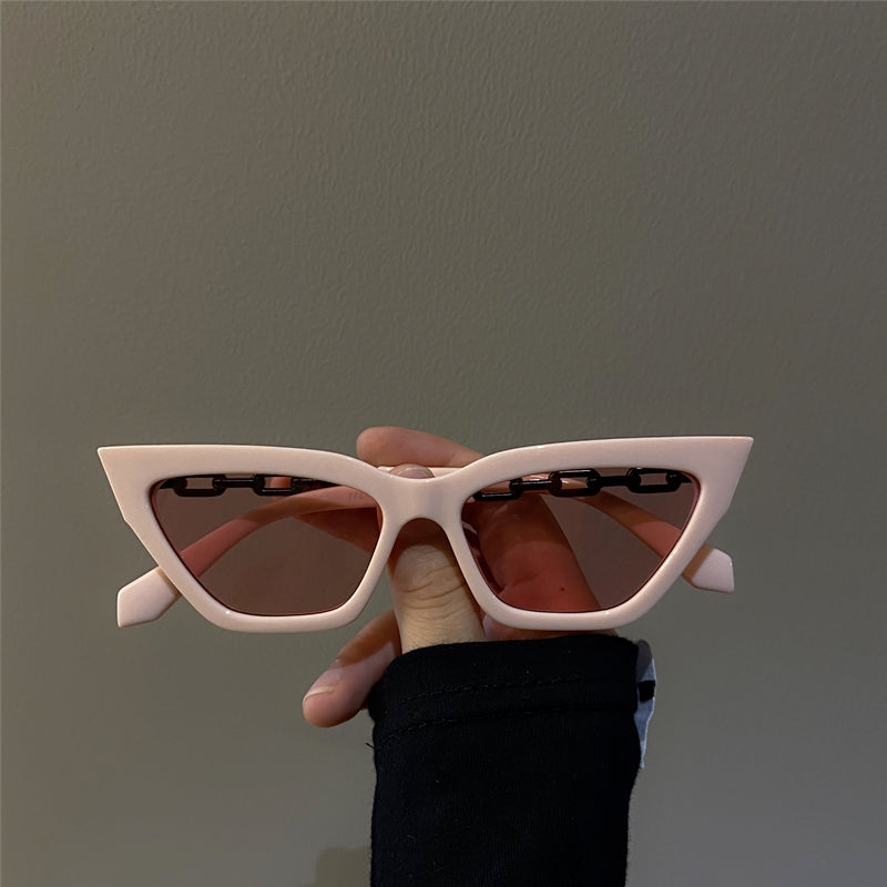 Anti-ultraviolet Triangle Cat-eye Sunglasses Small Face Temperament Decorative Chain
