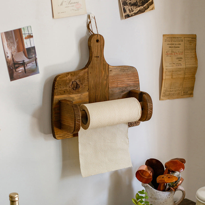 Natural Old Wood Paper Roll Kitchen Tissue Holder
