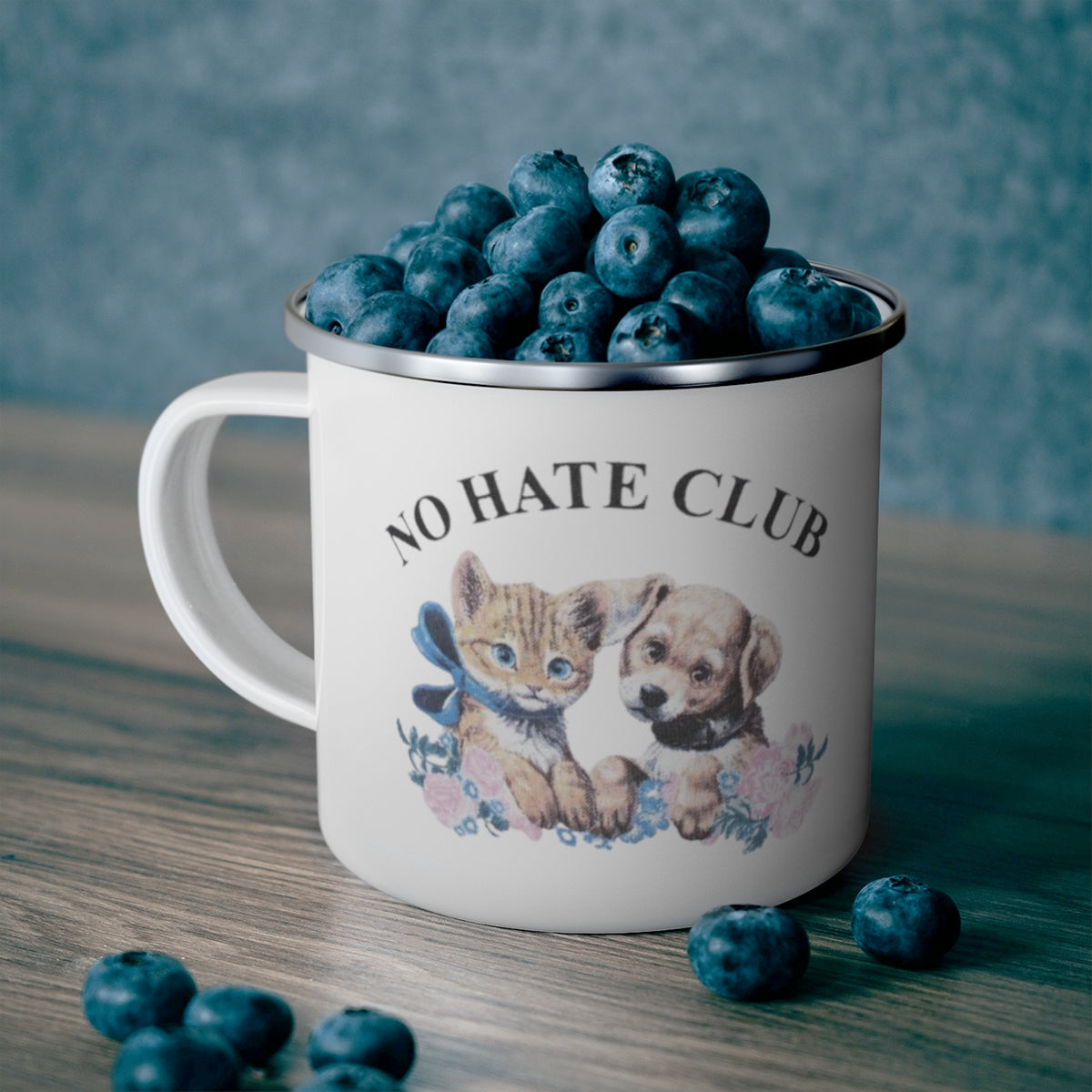 Cute Baby Animal Enamel Camping Mug, No Hate Spread Positivity Coffee Mug, Gift for Friend Friendsgiving Holiday Mug