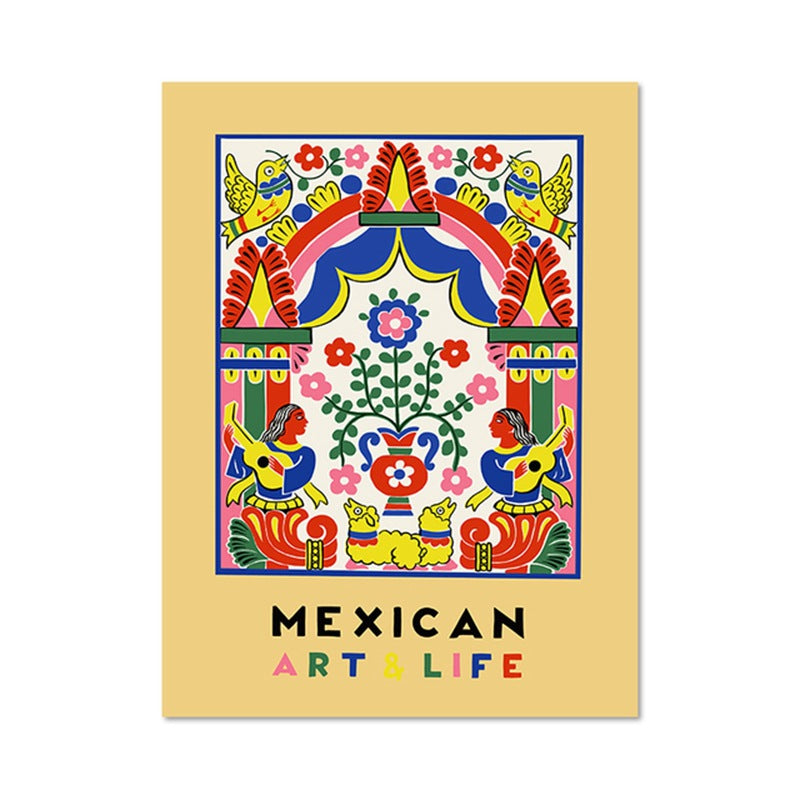 Mexican Retro Style Floral Poster Canvas Painting Core