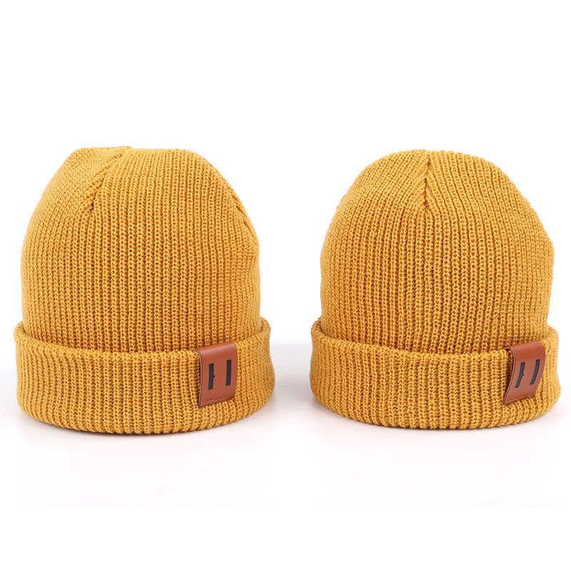 Leather Standard Solid Color Thermal Baby Knitted Cap